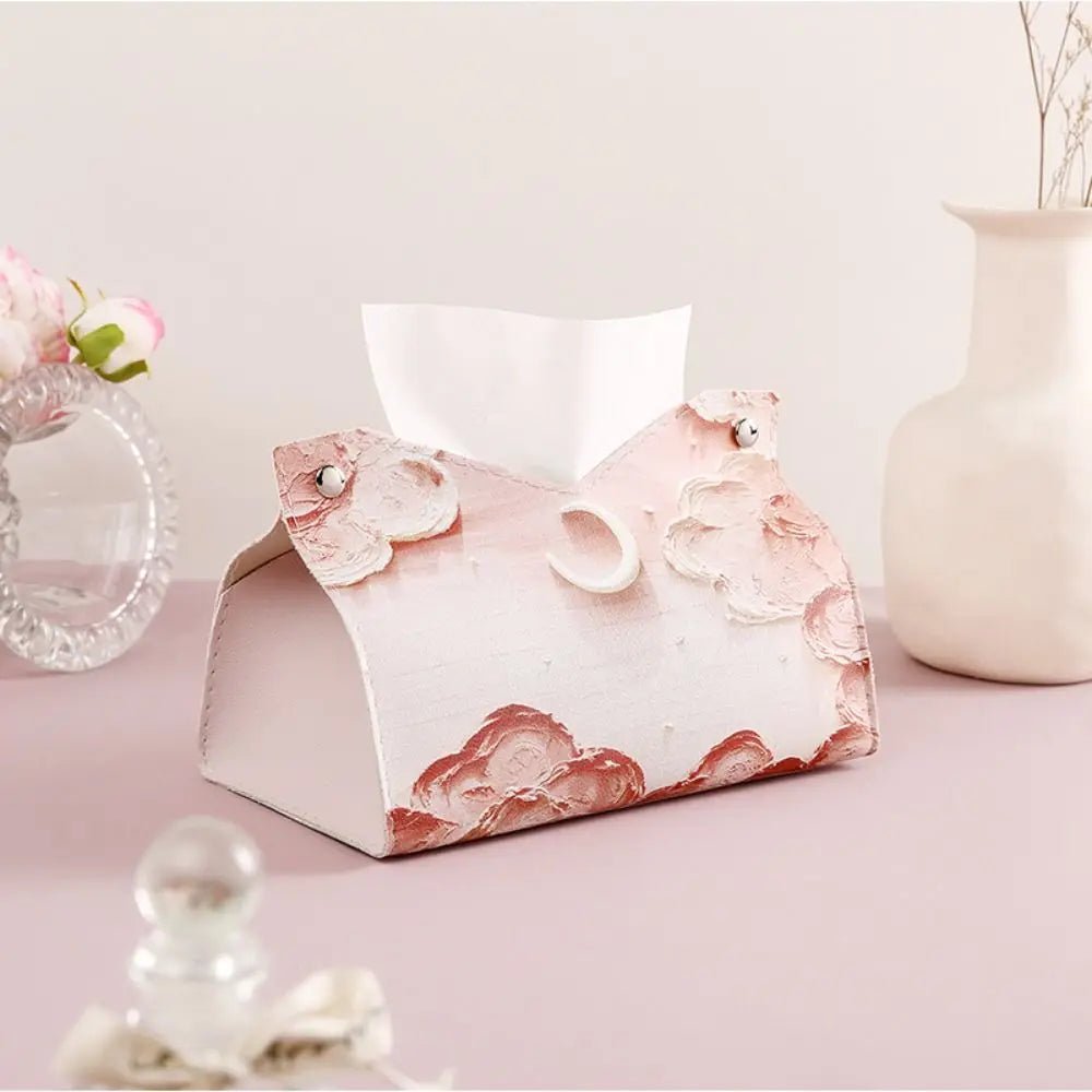 Aesthetic Leather Pink Tissue Case Large Storage Oil Painting Paper Towel Box Creative Durable Napkin Holder Home - ADFIRE
