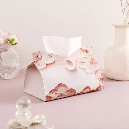 Aesthetic Leather Pink Tissue Case Large Storage Oil Painting Paper Towel Box Creative Durable Napkin Holder Home - ADFIRE