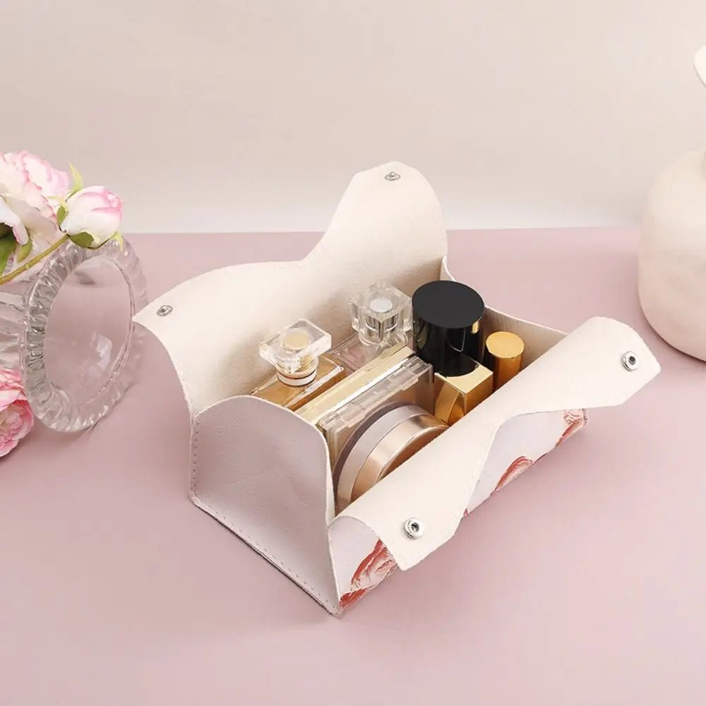 Aesthetic Leather Pink Tissue Case Large Storage Oil Painting Paper Towel Box Creative Durable Napkin Holder Home - ADFIRE