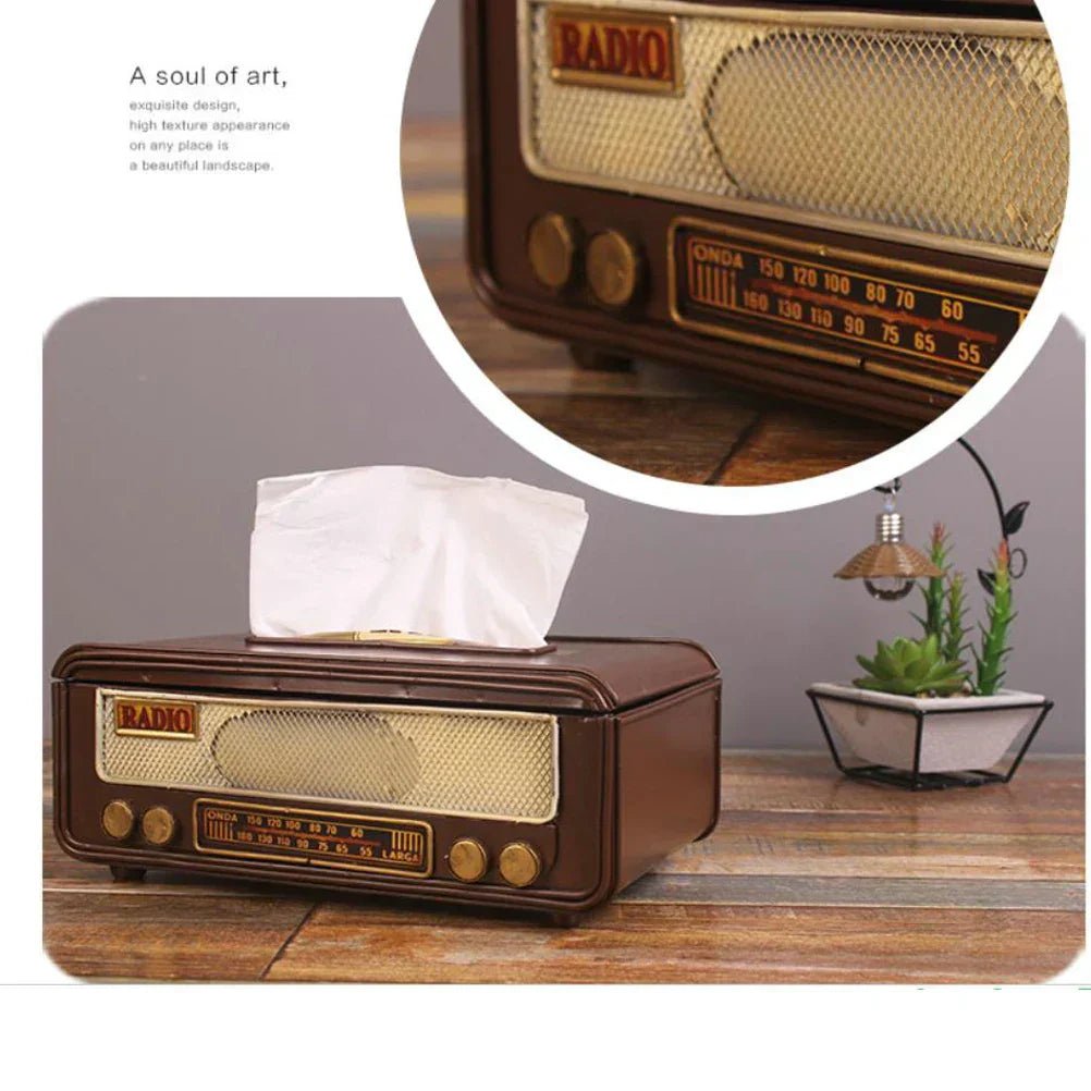 Retro Radio Shape Tissue Paper Box Napkin Storage Box Container Paper Towel Holder Paper Towel Holder Case for Home Bar Office - ADFIRE