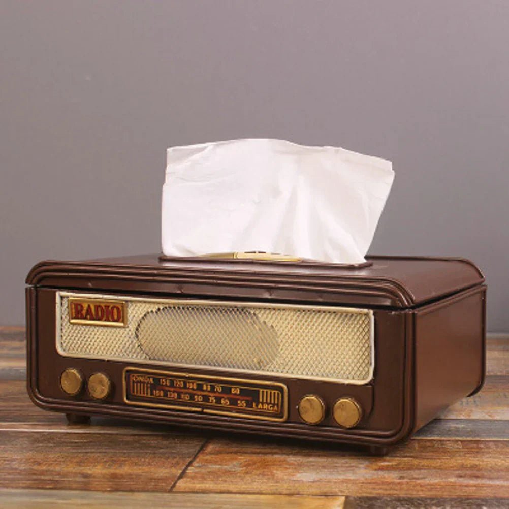 Retro Radio Shape Tissue Paper Box Napkin Storage Box Container Paper Towel Holder Paper Towel Holder Case for Home Bar Office - ADFIRE