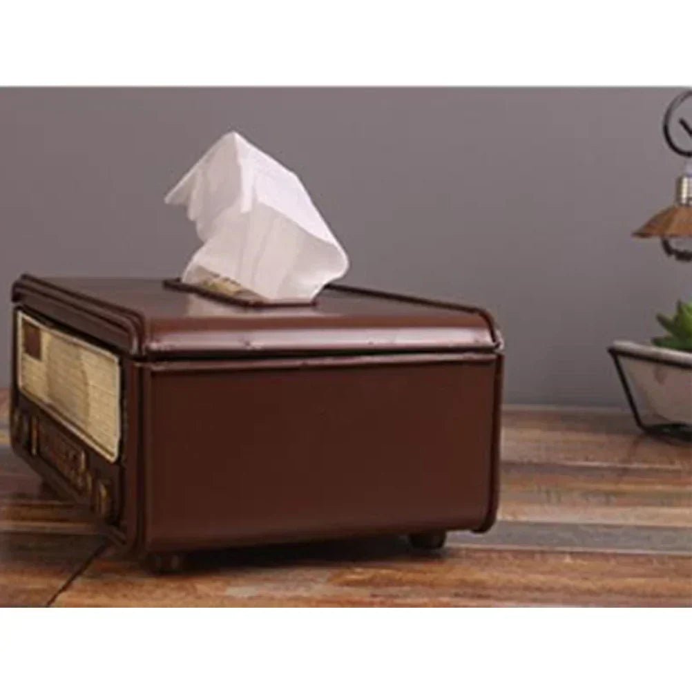 Retro Radio Shape Tissue Paper Box Napkin Storage Box Container Paper Towel Holder Paper Towel Holder Case for Home Bar Office - ADFIRE